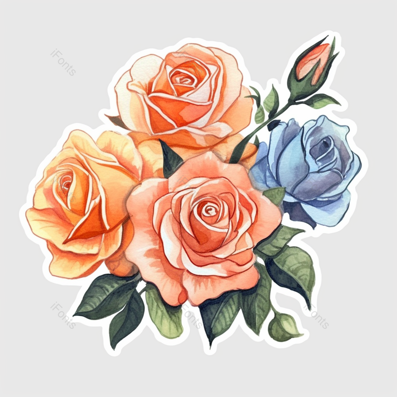 多色粉色玫瑰花束植物春天水彩画唯美插画,插画/手绘图,插画/手绘图库,插画/手绘图下载,插画/手绘